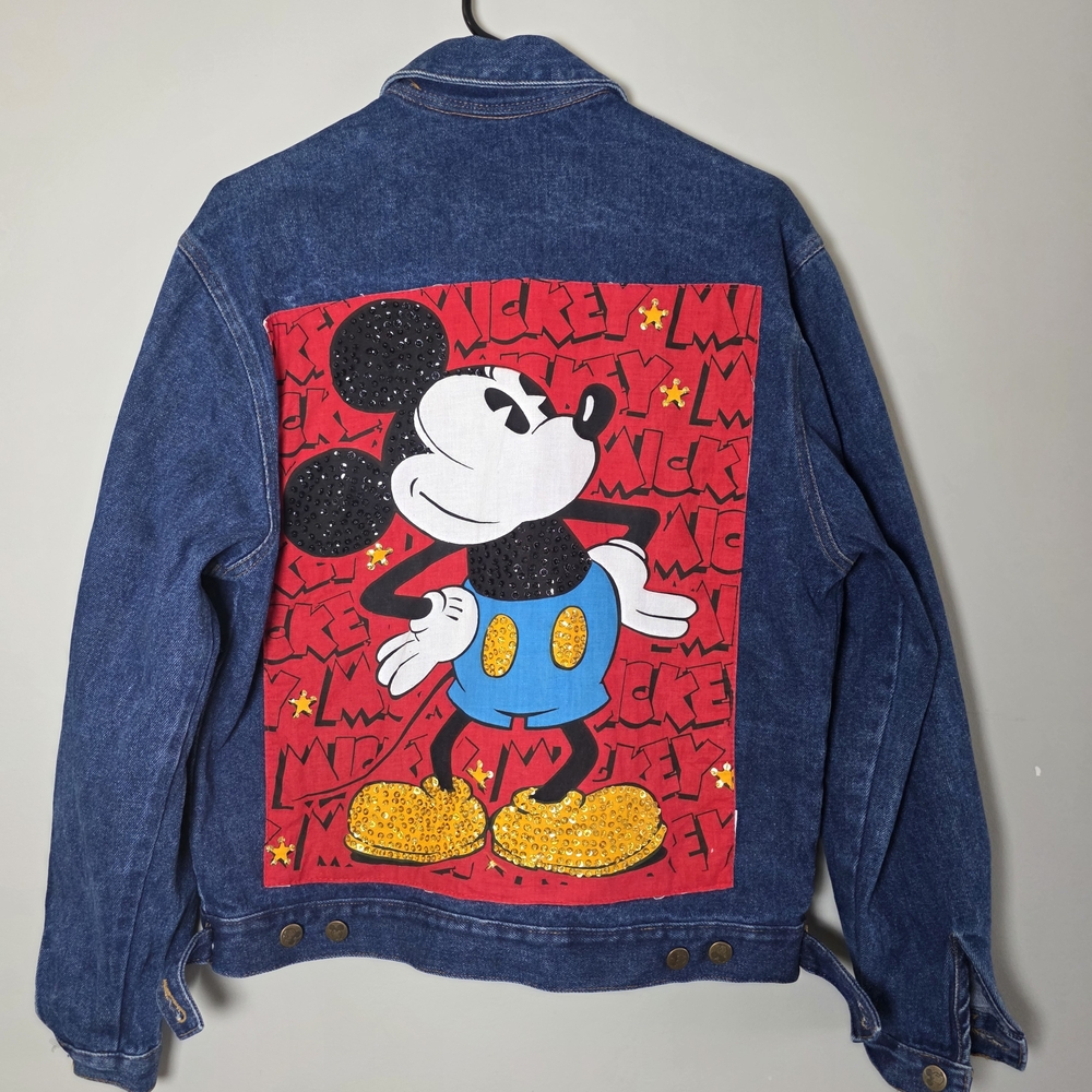 Vintage Mickey BY J.G Hook men's Jean Jacket Embroidery Sequined Medium